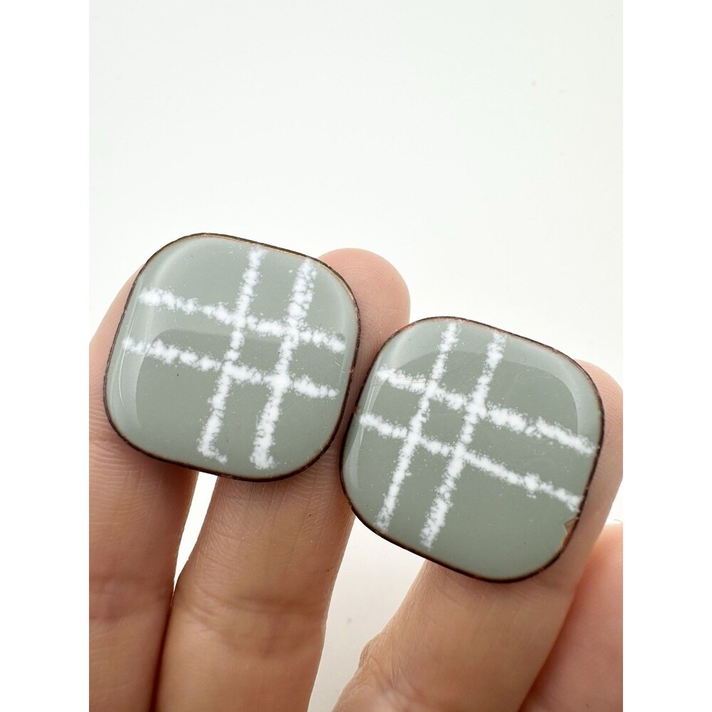 Vintage Copper Enamel Squar Screw Back Earrings